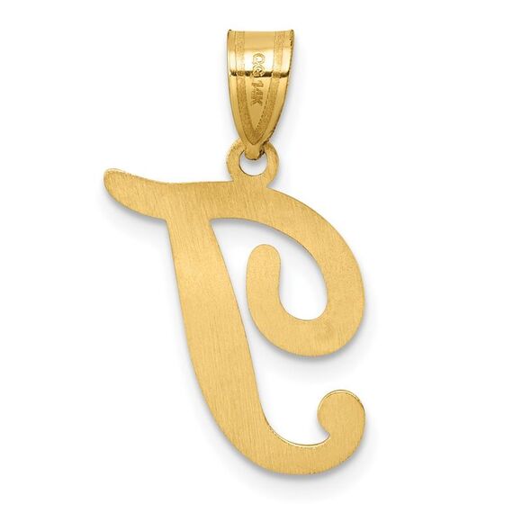 Kazi Luxury 14k Yellow Gold Script Letter T Initial Pendant - Picture 3 of 4
